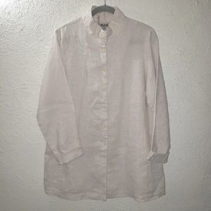 NWT Flax Linen Sparkly Button Front Shirt Sz S Oversized Womens Ivory Beige Top